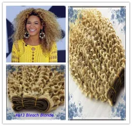 JUNTISK PRODUKT 100G MONGOLISKA AFRO KINKY CURLY HAKE VAEVER Mänskliga hårbuntar 613 BLEACH Blond Hair Extensions 4B 4C Nonremy Ext2617874