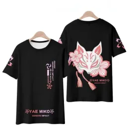 تي شيرت genshin تأثير ثلاثي الأبعاد طباعة tshirts لعبة anime yae miko streetwear women/men قميص كبير الحجم y2k girl tops tees