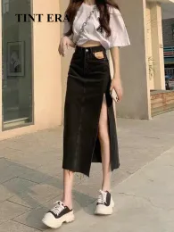 Elbiseler Tint dönemi İlkbahar Yaz Denim Etek Kadın Yüksek Bel Aline Çanta Kalça Düzensiz Uzun Etekler Kadın Haruku Giysileri Goth Y2K