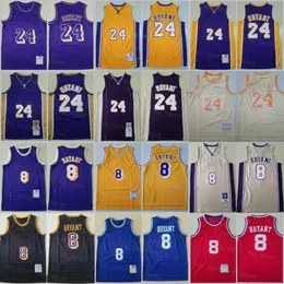 Vintage basketbanan throwback jersey 8 böna den svarta mamba 2001 2002 1996 1997 1999 sömnad gulblå lila retro män god kvalitet stor team logotyp