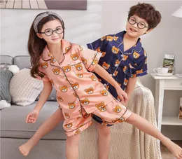 Summer Children PaJamas Suit Silk 2019 Pajama zestaw chłopców Shortsleeved Slim Cartoon Satin Satin Baby Home Clothing Sets Pijamas Sets J1902481029