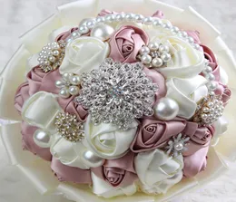 Bouquet da sposa a buon mercato perletti artificiali in pizzo satinato perle di rosa cristallo sposa con fiori da sposa bouquet scoppi da damigellatta 8667971