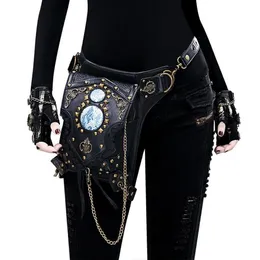 Tapy talii twoje sezon unisex steampunk łańcuch nitów Pakiet wielofunkcyjny PU skórzany ramię 2021 Moto Biker Bag3170