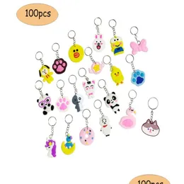 الصين نمط تذكاري 100 PCS Cartoon Keychain Party لصالح اللطيف Keyrings كاملة PVC COLORF المعلقات هدية مفتاح حلقة سحر العطلات مجموعات DHZDN