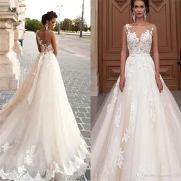 Plus Size Applique Illusion Back Country Dress Sash Custom Made Avorio con abiti da sposa in pizzo champagne Abiti da sposa