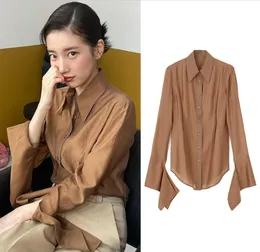 2024 Frühling und Herbst Seide The -/row Shirt - Damen Pei Xiuzhi Same Korean Small Split Cuff Top Minimalistisch