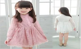 2018 Girls Princess Dress Bade Girl Lace Tulle Dresses Kids Clothing Children Lace Hollow Out Long Sleeve Dress Cute Girl Cotton S8848723