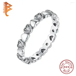 Med sidogenar Belawang äkta 925 Sterling Silver Ring stapelbar Heart Crystal CZ Finger Rings for Women Wedding Anniversary Jewelry