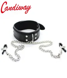 Candiway eftertraktad bondage krage med bröstvårtklämmor bdsm återhållsamhet spel halsring för kvinnor flirta halsband sexleksaker y201188578497