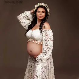 マタニティドレス2 in 1 boho Maternity Photography Dress Bohemian妊娠写真撮影長いドレス妊婦ドレスl240308