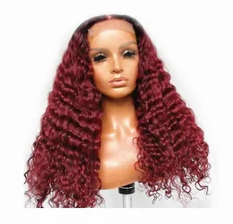 13x6 Glueless Deep Wave Bourgogne Spets Front Wigs 1B 99J Spets Front Human Hair Wigs Curly Ombre Wine Red Wigs Pre Plocked Hair2993807