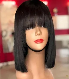 13x4 Straight Bob Fringe Wig With Bangs Short Spets Front Human Hair Wigs Remy Brasilian 130 150 Density Middle Ratio Bleached8026077