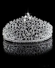 Funkelnde silberne große Hochzeit Diamante Festzug Tiaras Haarband Kristall Brautkronen für Bräute Abschlussball Festzug Haarschmuck Kopfschmuck4550737