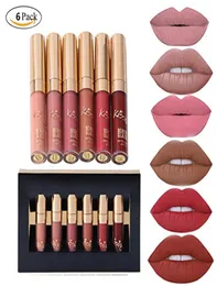 Marki szminki piękno 6pcsset Makeup Matte Lipstick Kit Gloss Długo trwały wargi kosmetyki Mini zestaw Brithday Editio3914291