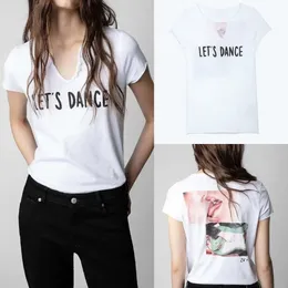 منتج جديد Zadig Voltaire Designer Summer Cotton T Shirt الرسالة الأمامية الخلفية للطباعة الرقمية لسان KISS U-Deb