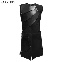 VESTS MENS PUNK ROCK SEAMPUNK LÅNG WASTCOAT 2019 Märke Patchwork Front Split Medieval Cosplay Vest Men gothic Chalecos Para Hombre