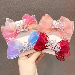 Pastel Rainbow Hair Bows Gradient Color Princess Crown Hair Clips Standing Bowknot Hairpin Kids Barrette Korean Hair Accessories