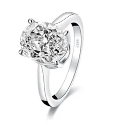 Qyi anel de prata esterlina 925 real 5 ct, joias femininas, diamante simulado branco, corte oval, anéis de casamento2790531