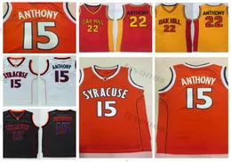 Mens Syracuse Orange Camerlo Anthony College Basketbol Formaları 15 Siyah Beyaz Gömlek Üniversitesi Dikişli Oak Hill Lisesi JE4420926