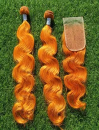 Orange Body Hair wave With Lace Frontal Closure Burnt Ginger Blue Red Pink 99j Color Malaysian Virgin Human Weaves Hairs 3 Bundles5292976