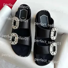 Tofflor 2023 Ny Slidy Viv Flash Diamond Sandal Sandal Luxury Designer Buckle Womans Summer Beach Casual Slide Platform Shoe Black White Flat Heel Rubber