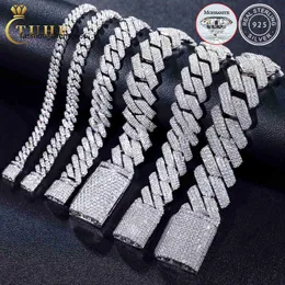 Charm Bangle Pulseiras 8mm-25mm Pass Diamond Tester 925 Sterling Silver Full Vvs Moissanite Iced Out Cuban Link Tornozeleira Pulseira para Homens Mulheres 240308