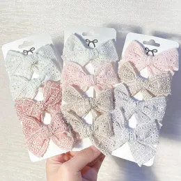 Akcesoria do włosów 4PCS/SET Słodkie koronkowe łuki klipsy dla uroczych dziewcząt dziecko ręcznie robione bowknot do włosów Barrettes Neake Prezent dla dzieci