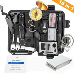 Survival Kit Set Askeri Açık Seyahat Mini Kamp Araçları Acil Durum Surviv Wristand Düdük Battaniye Bıçağı 240223