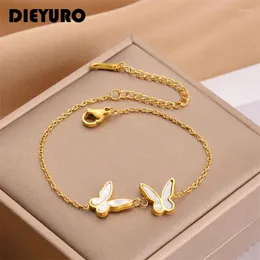 Urok Bracelets Dieyuro 316l Bransoletka Butterfly ze stali nierdzewnej dla kobiet moda złota kolor biżuterii