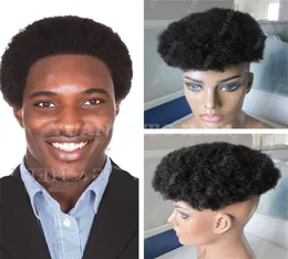 Afryka American Toupee 6 cali 1b Virgin Indian Hair Short Afro Curl Toupees for Black Men 1058265