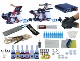 Kit completo per macchinetta per tatuaggi Set 2 pistole a bobina 6 colori Set di pigmenti neri Power Tattoo Kit di impugnature per principianti Trucco permanente7943612