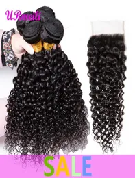 Kinky Curly Virgn Hair 34 wiązki z zamknięciem Brazylijskie nieprzetworzone dziewicze ludzkie włosy z zamknięciem Dhgate Remy Curly Weave Hair 7818380