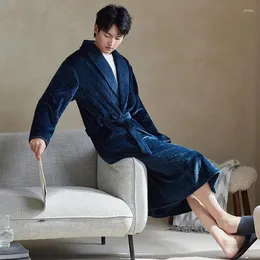 Men's Sleepwear Winter Flannel Men Home Robes Thicken Terry Robe Male Long Sleeve Kimono Warm Bathrobes Wear Peignoir