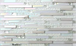 Glas mosaik kök kakel backsplash badrum duschväggplattor SSMT399 silvermetall rostfritt stål mosaik6901751