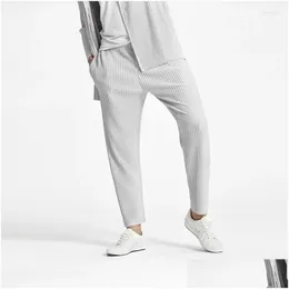 Herrenhose Herren Sommer 2022 Miyake Faltmode Plus Size Japan Plissee Crop Hohe Flexibilität Drop Delivery Bekleidung Kleidung Dhabb