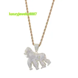 Wholesale Moissanite Zircon Hip hop Iced Out 925 Sterling Silver Monkey Animal Gorilla Jewelry Necklace Pendant For Men