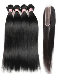 Fasci di capelli umani vergini lisci brasiliani di grado 10A con chiusura in pizzo 2x6 100 capelli umani lisci non trattati 34 pacchi With1152356