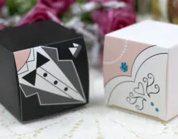 100 PiecesLot50 Pairs Bride and Groom Suit Favor box in Square shape for Wedding candy box and Party Favors 2 Options3407527