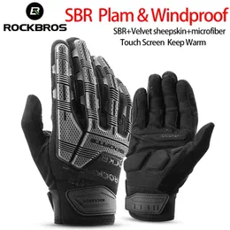Rockbros Cycling Gloves Thermal Autumn Winter Windproof SBR Pekskärm Bike Full Finger Suffsäker sport 240226