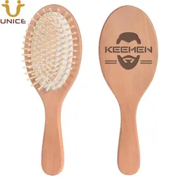 Customized LOGO 100pcs Oval Wooden Paddle Hair Brush Healthcare Detangling Hairbrush Message Scalp Beauty Salon Barber Shop Gift M5465874