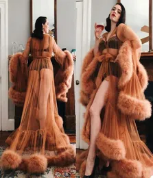 Women039s Faux Fur Robe Kimono Pregnant Party Sleepwear Women Sexy Split Bathrobe Sheer Nightgown Prom Bridesmaid Shawel 20213727616