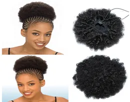 AFRO Kinky Kıvırcık İnsan Saç At kuyruğu Ayarlanabilir Drawstring ile Ucuz 100 İnsan Saç Klipsi Uzantılarda Doğal Renk 6 inç 6235437