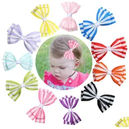 Hårtillbehör 3.5 Söt Colorf Stripe Print Small Bow Kids Baby Girls Clips Hårnålar Barrettes gåvor Drop Delivery Maternity DH86C