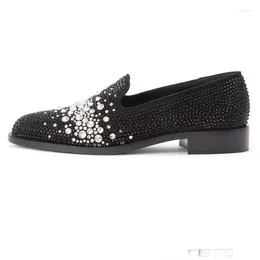 Casual Schuhe Schwarz Weiß Strass Loafer Oxford Stil Männer Luxus Kristall Kleid Mode Runde Kappe Hochzeit