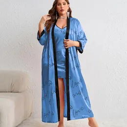 Women's Sleepwear Sexy Print Love Nightgown Nightwear Big Size 3Xl 4Xl 5Xl Robe Set Femme Ropa De Mujer Loose Spaghetti Strap Lingerie