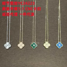 Colar de designer VanCF Colar de luxo diamante ágata 18k ouro trevo pavão colar verde moda feminina versátil pingente de ágata azul com diamantes