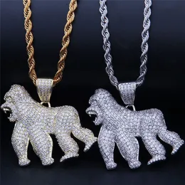 Mode Walking Gorilla Anhänger Iced Out Bling CZ Stein Tier Halsketten Für Männer Rapper Hip Hop Jewelry237f