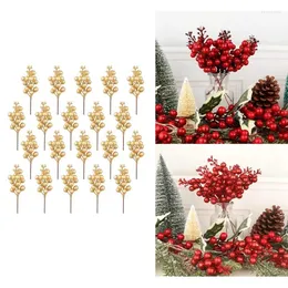 Dekoratif Çiçekler ABSF 20 PC Yapay Berry 7,5 inç Noel Glitter Meyveleri Noel Ağacı İçin Seçimler