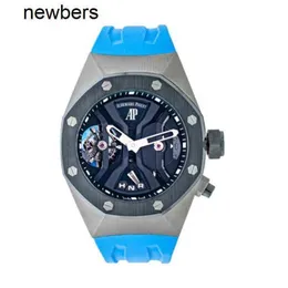 Aps Factory Audemar Pigue Uhr, Schweizer Uhrwerk, Abbe Concept Watch, 44 mm, Titan, schwarzes Index-Stundenmarkierungszifferblatt, Gummi