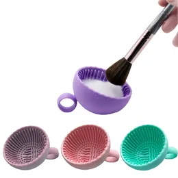 Limpador de escova de maquiagem de silicone, tigela de purificador de escova, ferramenta de lavagem portátil almofada de limpeza de escova cosmética para menina-fácil de limpar